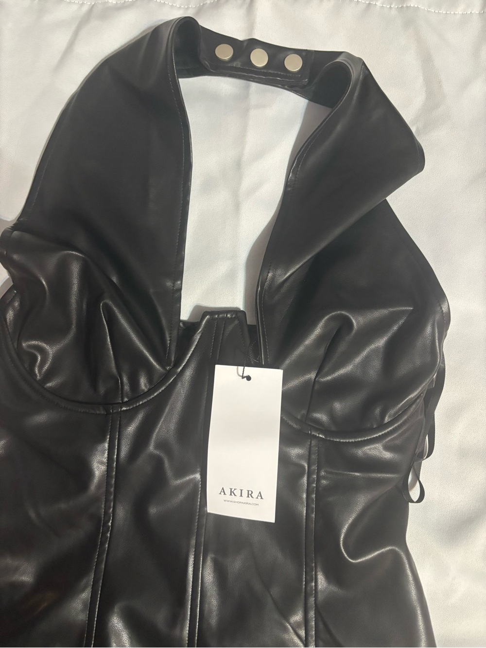 AKIRA Black One-Shoulder Faux Leather Dress - Picture 2 of 8